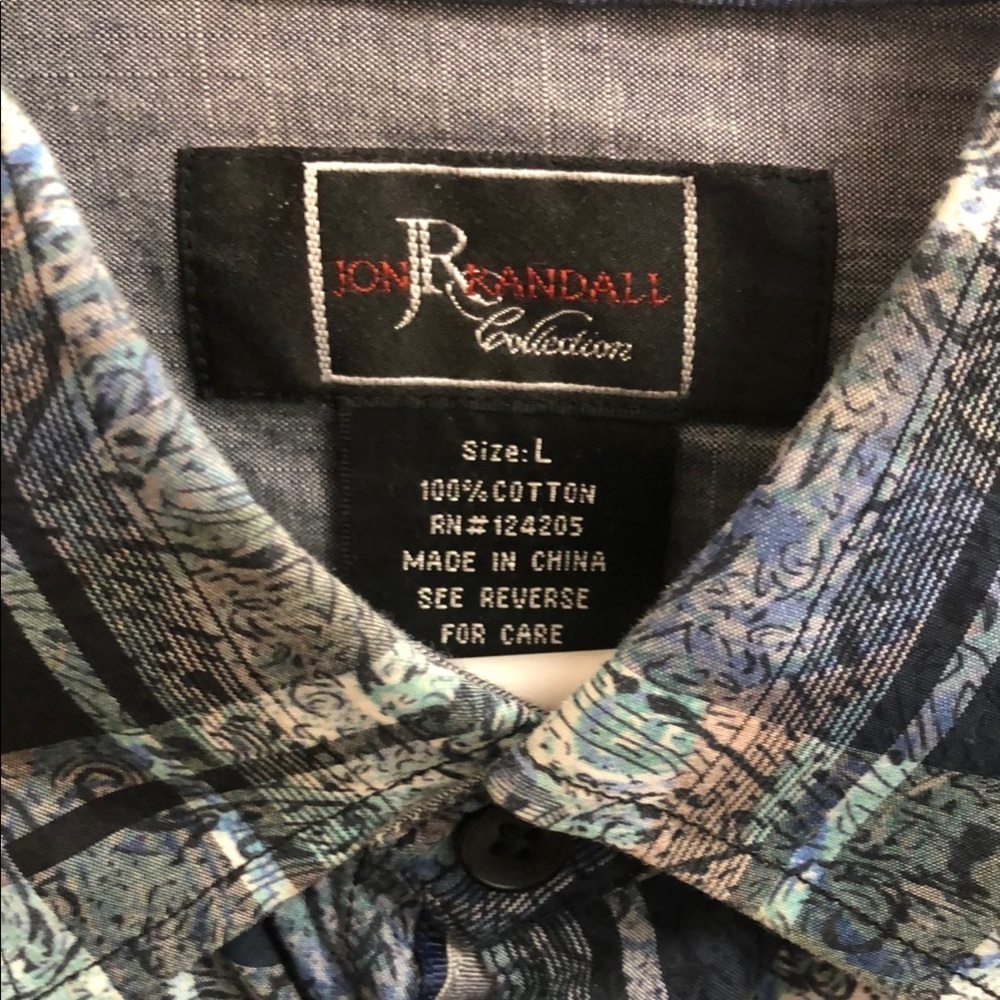 John Randall Blue and Black Casual Button Down Shirt - Picture 2 of 4
